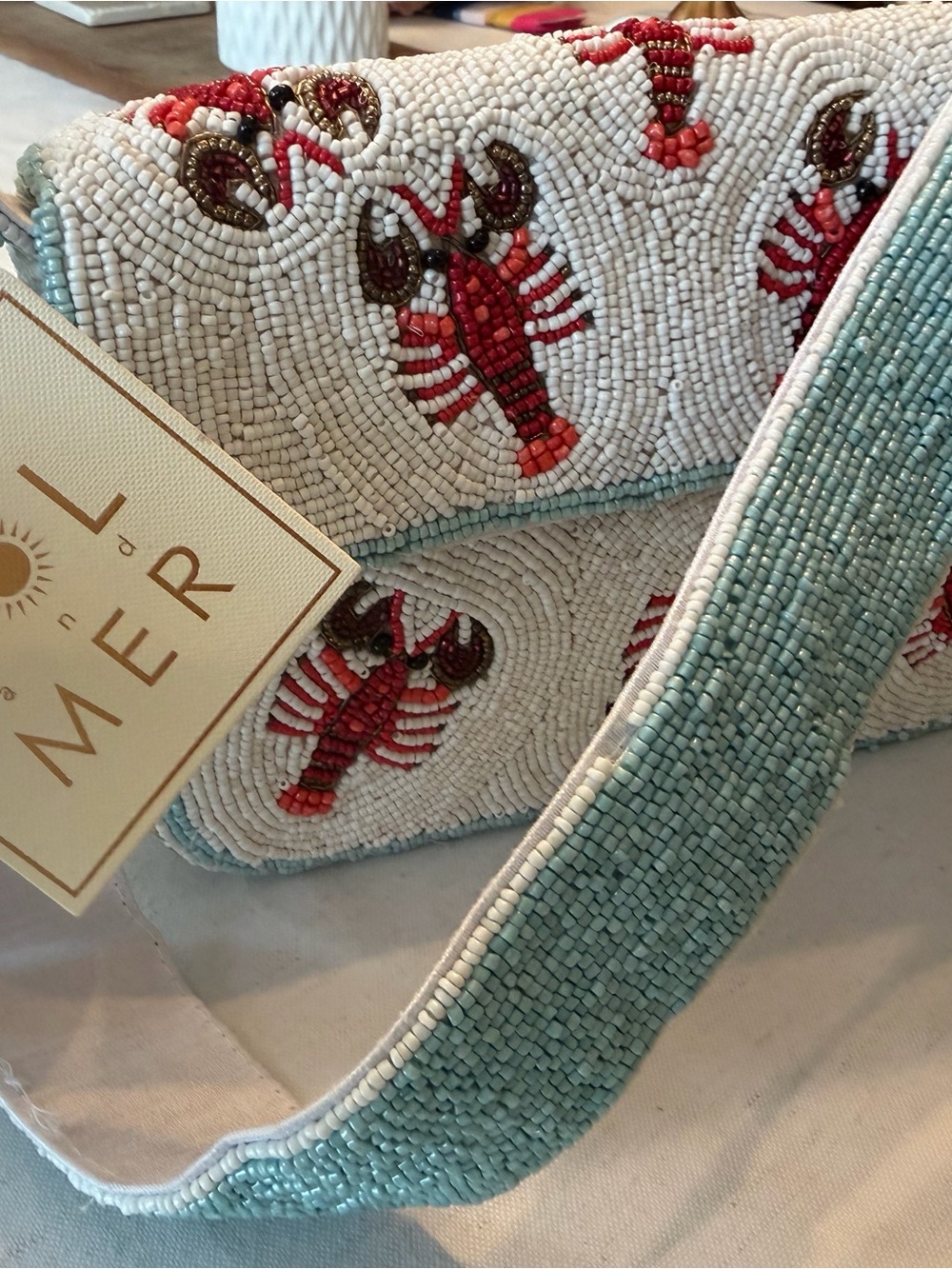 Beaded Lobster Clutch - White and Red
